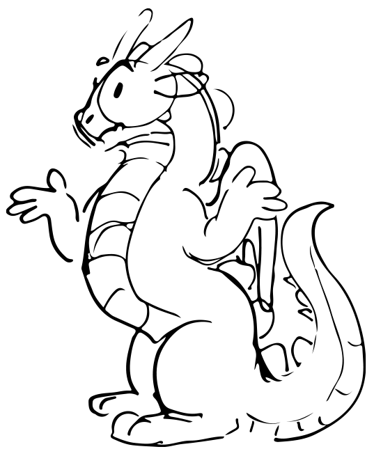 Drawing of a dragon raising his shoulders in question